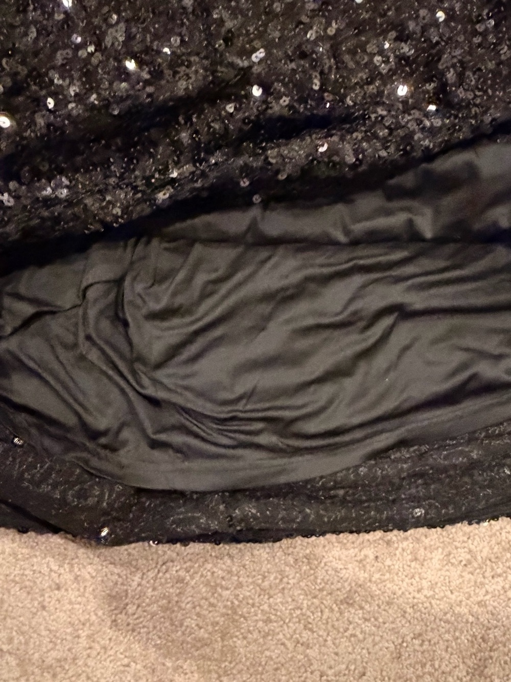 Hutch Anthropologie Black Sequin Faux Fur Cuff Mini Dress 1X Long Sleeve - Picture 7 of 11